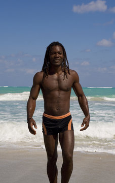man going out the sea in cuba