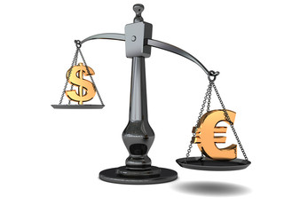 dollar and euro on scale