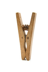 Big old wooden peg isolated on white background
