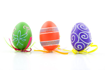 Three easter eggs isolated on white background