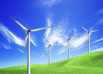 Fototapeta premium Wind farm on blue sky