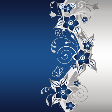 Blue and silver floral background