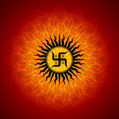 Naklejka premium Spiritual Swastika On Mandala Background