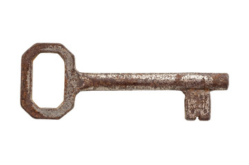 Old metal key isolated.