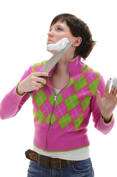 Woman Shaving Her Face