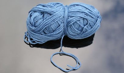 Ball of blue dyed wool