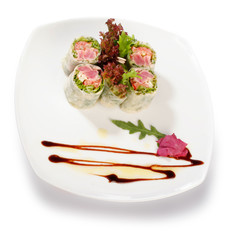 Image of sushi decorated with lettuce. File includes clipping pa