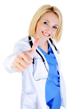 female doctor showing thumbs-up