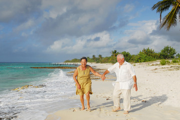 happy european seniors on tropical beach in cuba - 14893784