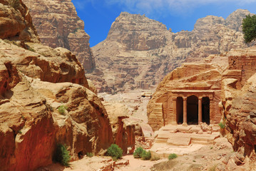temple in petra canyon, jordan