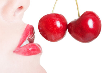 macro shot of lips with berries
