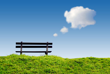 bench with text balloon clouds