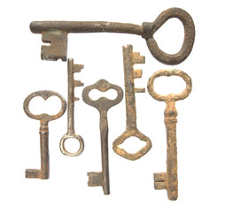 Old keys isolated in white