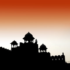 silhouette of red fort in delhi india