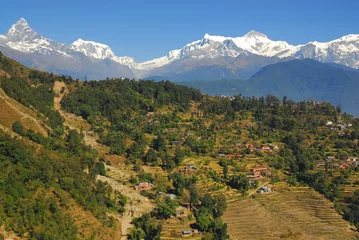 Keuken spatwand met foto nepal scenary with himalaya view © dzain