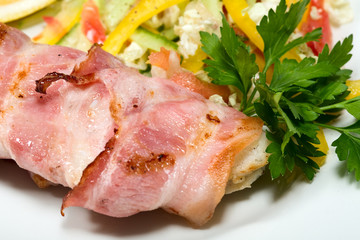 barbecue with sauce and vegetables
