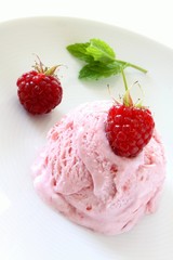 ice-cream with fresh raspberry and mint