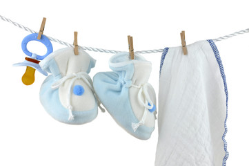 Blue Pacifier, Booties, and Diaper Drying