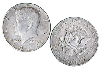 Coin with Kennedy portrait - obrazy, fototapety, plakaty