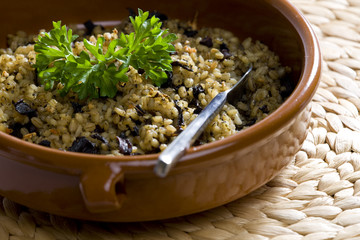 pot barley soup with mushrooms (called kuba - Czech meal)