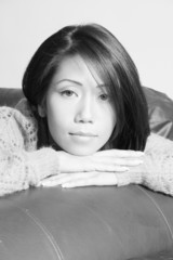 Pretty asian woman in black and white
