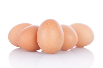 Brown chicken eggs isolated on white background