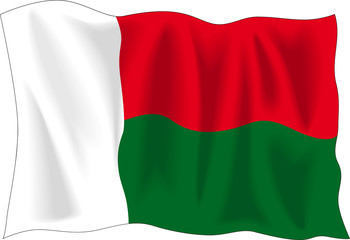 Waving flag of Madagascar isolated on white