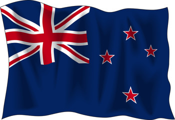 Waving flag of "New Zealand" isolated on white