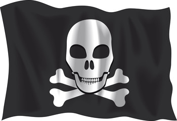 Waving Pirate flag isolated on white background