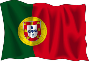 Waving flag of Portugal isolated on white