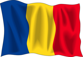 Waving flag of Romania isolated on white