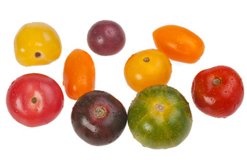 verschiedene Tomaten isoliert auf weißem Hintergrund