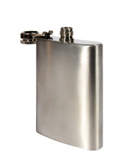 metallic flasks on a white background