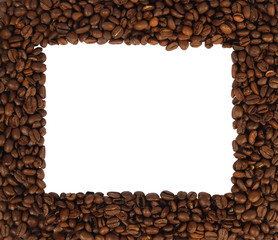 Brown roasted coffee beans isolated on white background