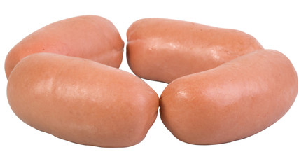 A few fresh  sausages are on a white background
