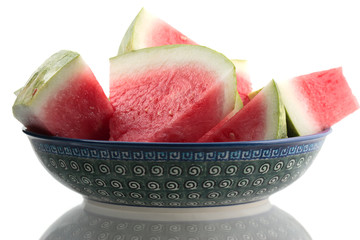 Yummy Watermelon in Bowl Against White Background
