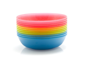 Colorful bowls isolated on white background