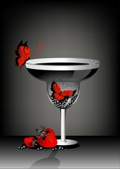 Beautiful glass for a cocktail with the butterfly