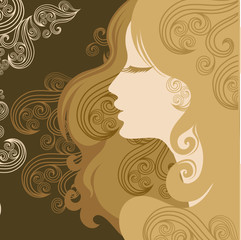 Closeup decorative vintage woman with beautiful hair