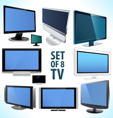 Set of 8 vector plasma LCD TV display.