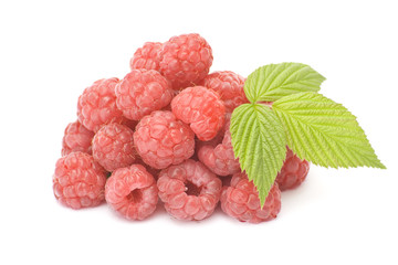 Raspberries on white background