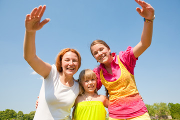 Mom and two Daughter Having Fun