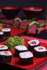 Sushi auf rotem Teller