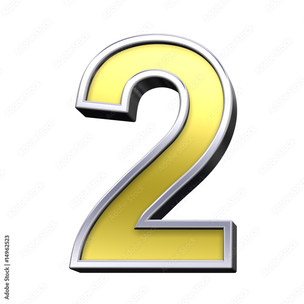 Fototapete one digit from gold with chrome frame alphabet set