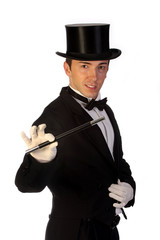 young magician performing with wand