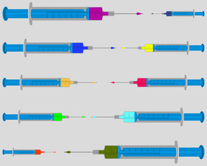 Darstellung von gef&uuml;llten Spritzen auf grauem Hintergrund