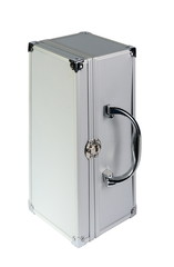Silvery suitcase on a white background.  (isolated)