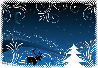 blue christmas background with floral design