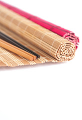 Chopsticks and bamboo mats for asian food