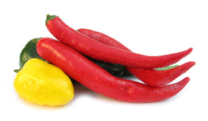 Yellow red green chili peppers